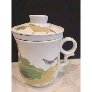 Teavana Porcelain Tea Cup Infuser With Lid Birds & Flower Design - 3 Pieces EUC